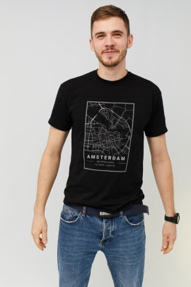 Футболка MEMO чоловіча чорна "Amsterdam map"