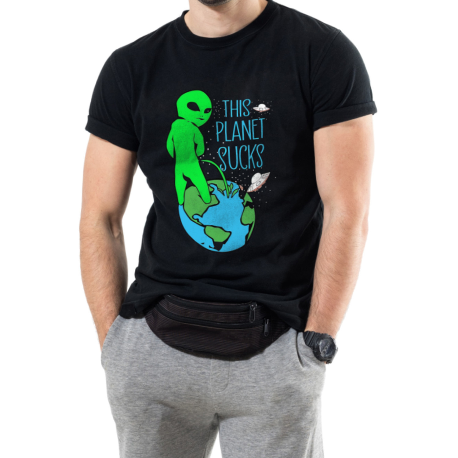 Футболка Trace of Space чоловіча чорна  "this planet sucks"