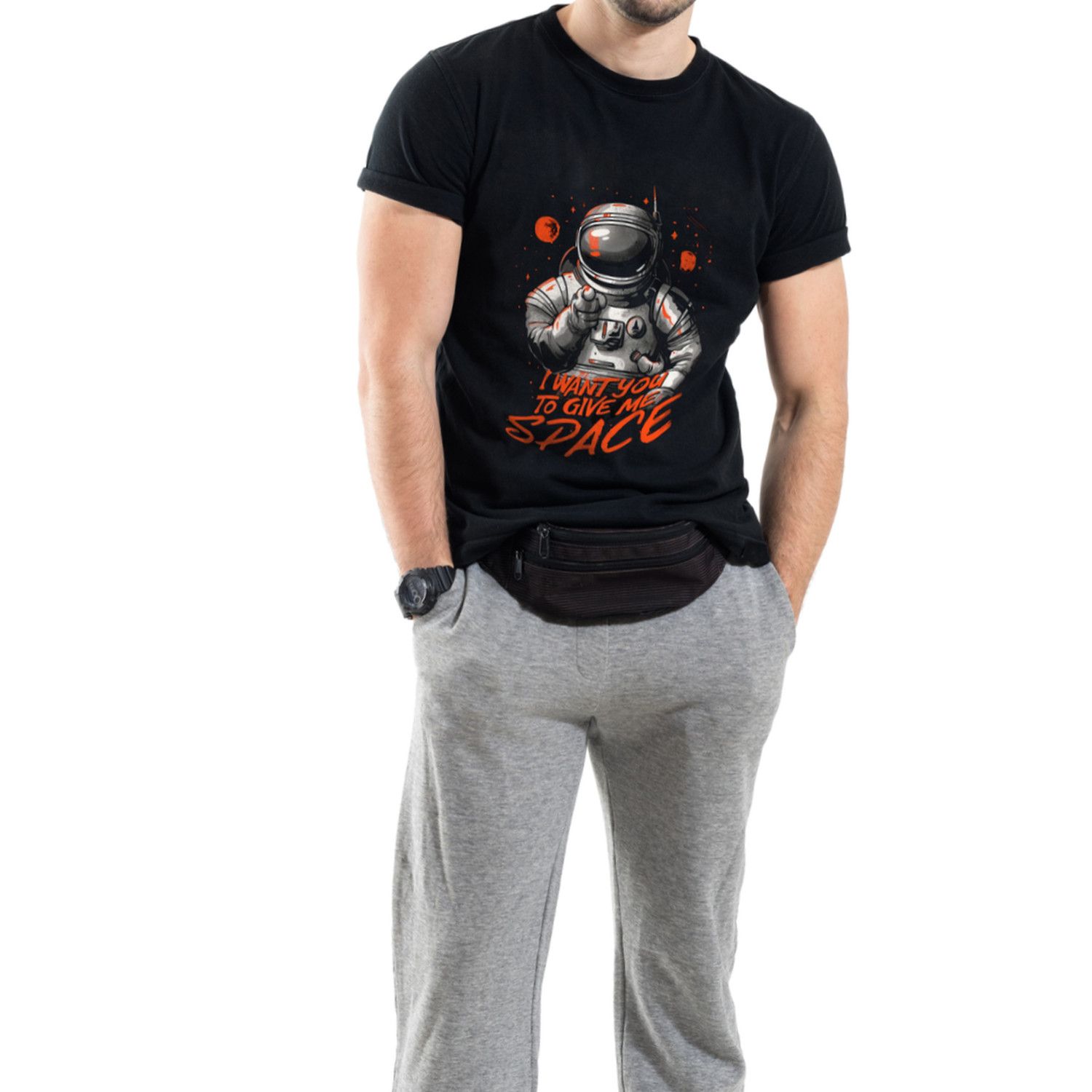 Футболка Trace of Space чоловіча чорна  "I want you to give me space"