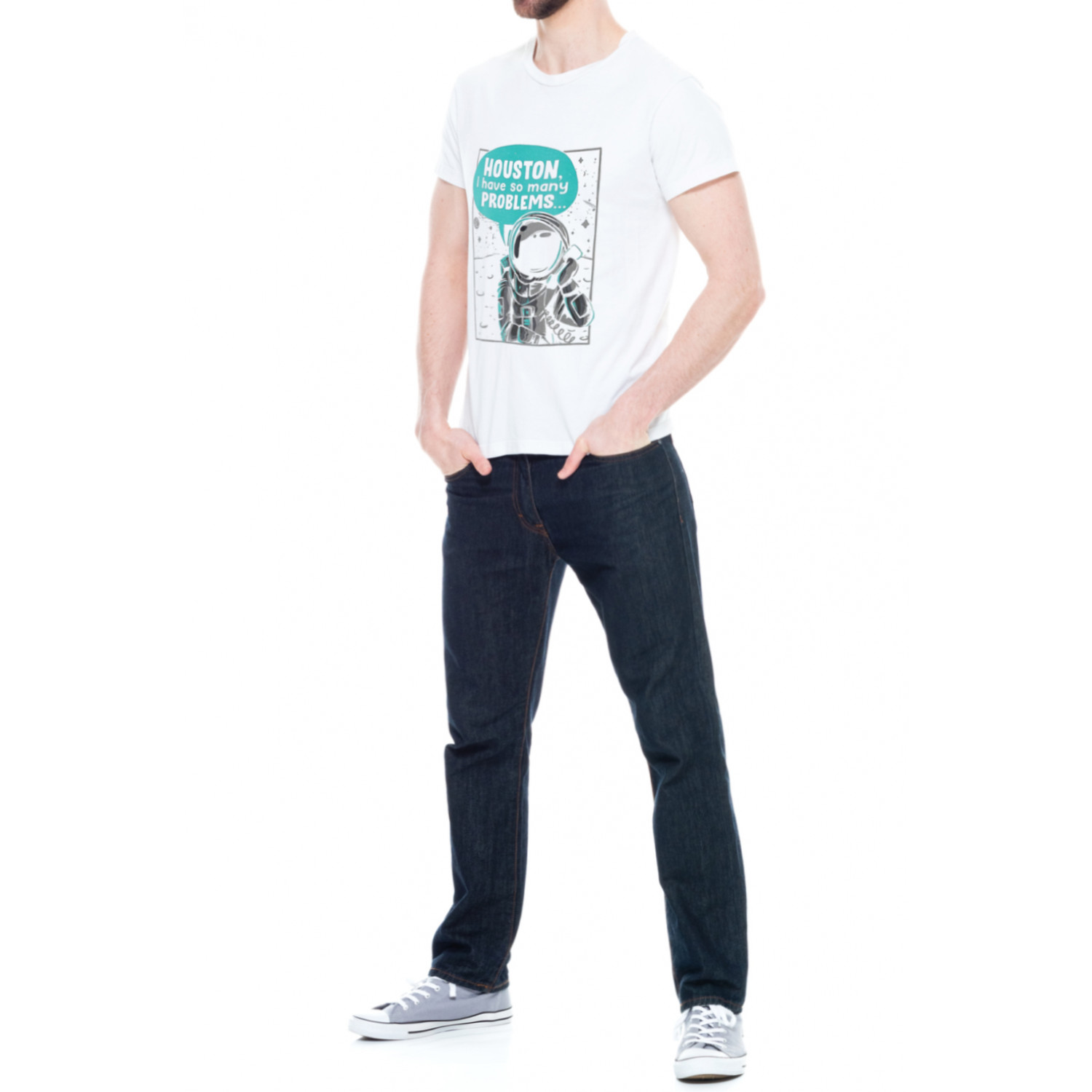 Футболка Trace of Space чоловіча біла "Houston, i have so many problems"