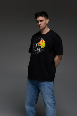 Футболка Aspirine  Oversize чоловіча чорна "Череп-Кіт"