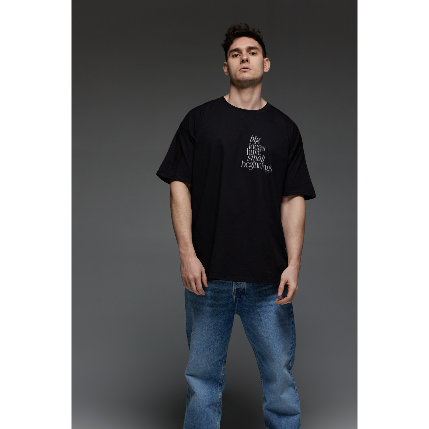 Футболка Aspirine  Oversize чоловіча чорна "Великі ідеї починаються з малого"