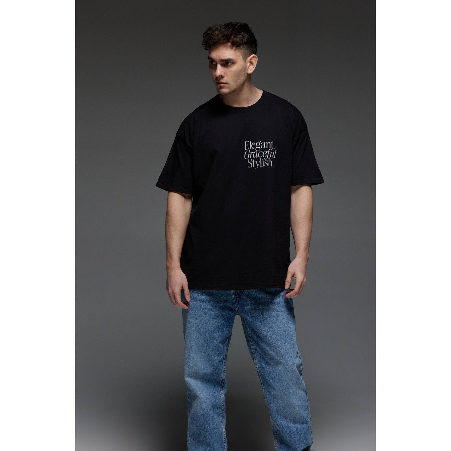Футболка Aspirine  Oversize чоловіча чорна "Елегантний, витончений, стильний"