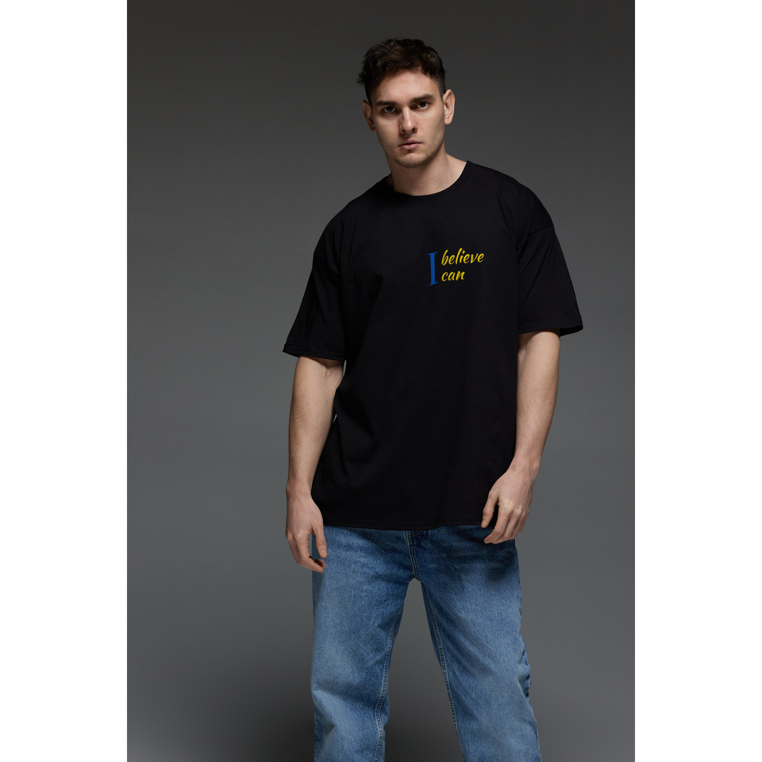 Футболка Aspirine  Oversize чоловіча чорна "Я вірю. Я можу"