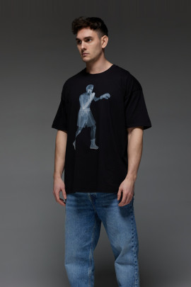 Футболка Aspirine  Oversize чоловіча чорна "Ренген боксу"