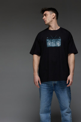 Футболка Aspirine  Oversize чоловіча чорна "Ренген музики"