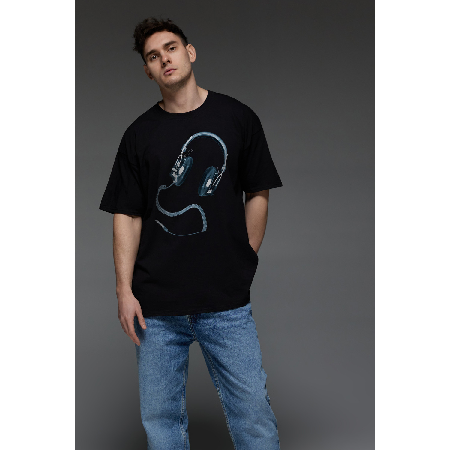 Футболка Aspirine  Oversize чоловіча чорна "Ренген музики"