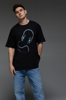 Футболка Aspirine  Oversize чоловіча чорна "Ренген музики"