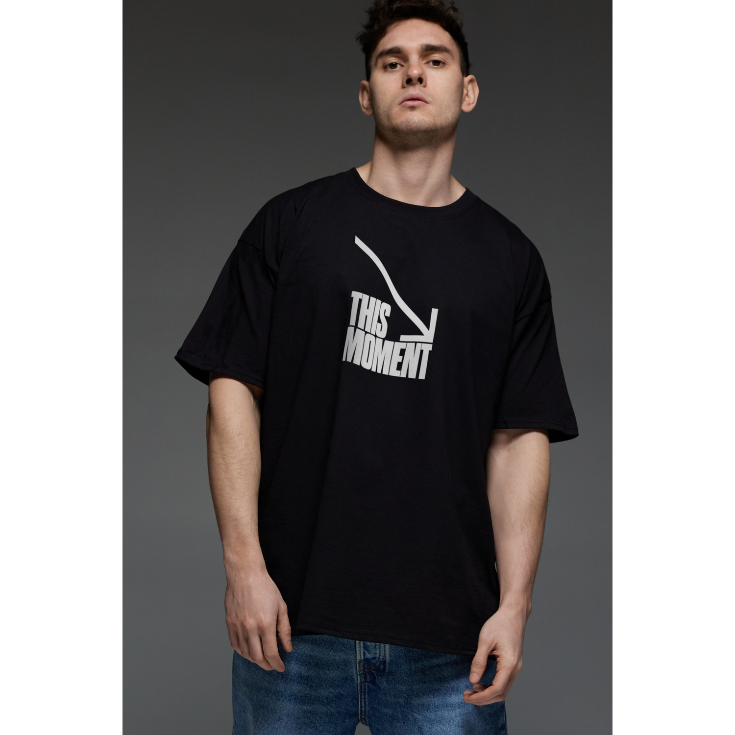 Футболка Aspirine  Oversize чоловіча чорна "Цей момент"