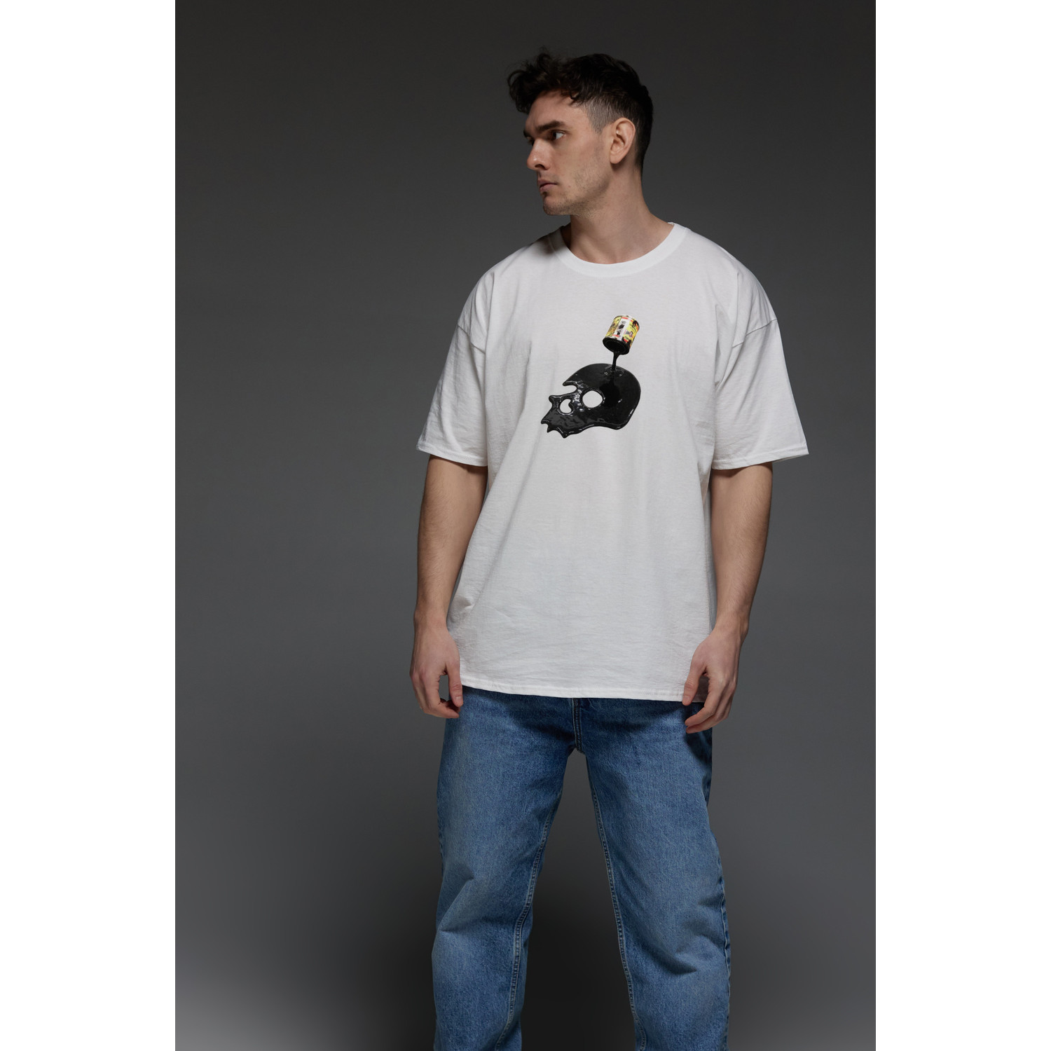 Футболка Aspirine  Oversize чоловіча біла "Арт череп"