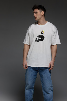 Футболка Aspirine  Oversize чоловіча біла "Арт череп"