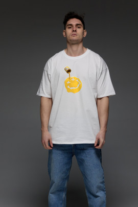 Футболка Aspirine  Oversize чоловіча біла "Арт смайл"