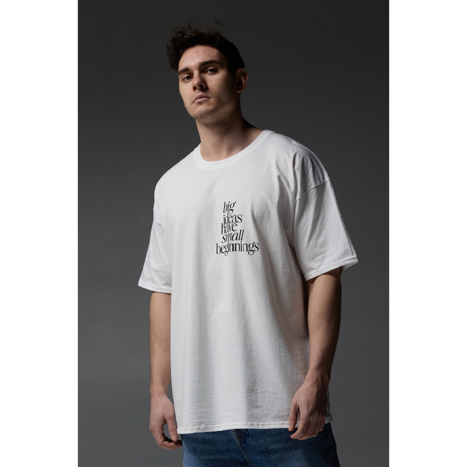 Футболка Aspirine  Oversize чоловіча біла "Великі ідеї починаються з малого"