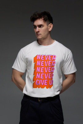 Футболка Aspirine чоловіча біла  "Never give up"