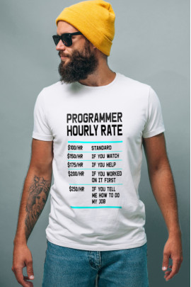 Футболка Ctrl+ чоловіча біла  "Programmer hourly rate"
