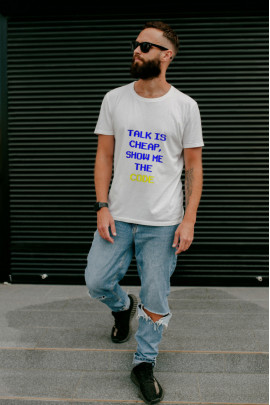 Футболка Ctrl+ чоловіча біла  "Talk is..."