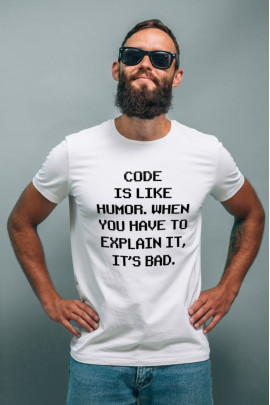 Футболка Ctrl+ чоловіча біла  "Code is like humor..."