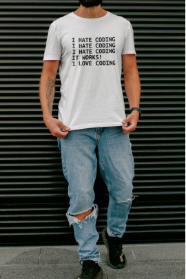 Футболка Ctrl+ чоловіча біла  "I hate coding.."