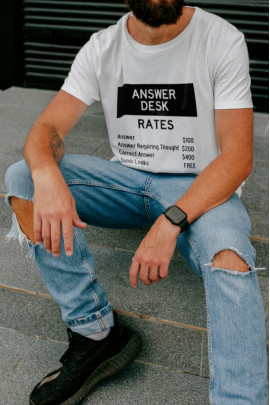 Футболка Ctrl+ чоловіча біла  "Answer desk rates..."