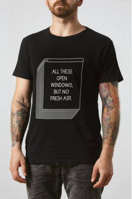 Футболка чорна чоловіча Ctrl+ "All these open windows, but no fresh air"