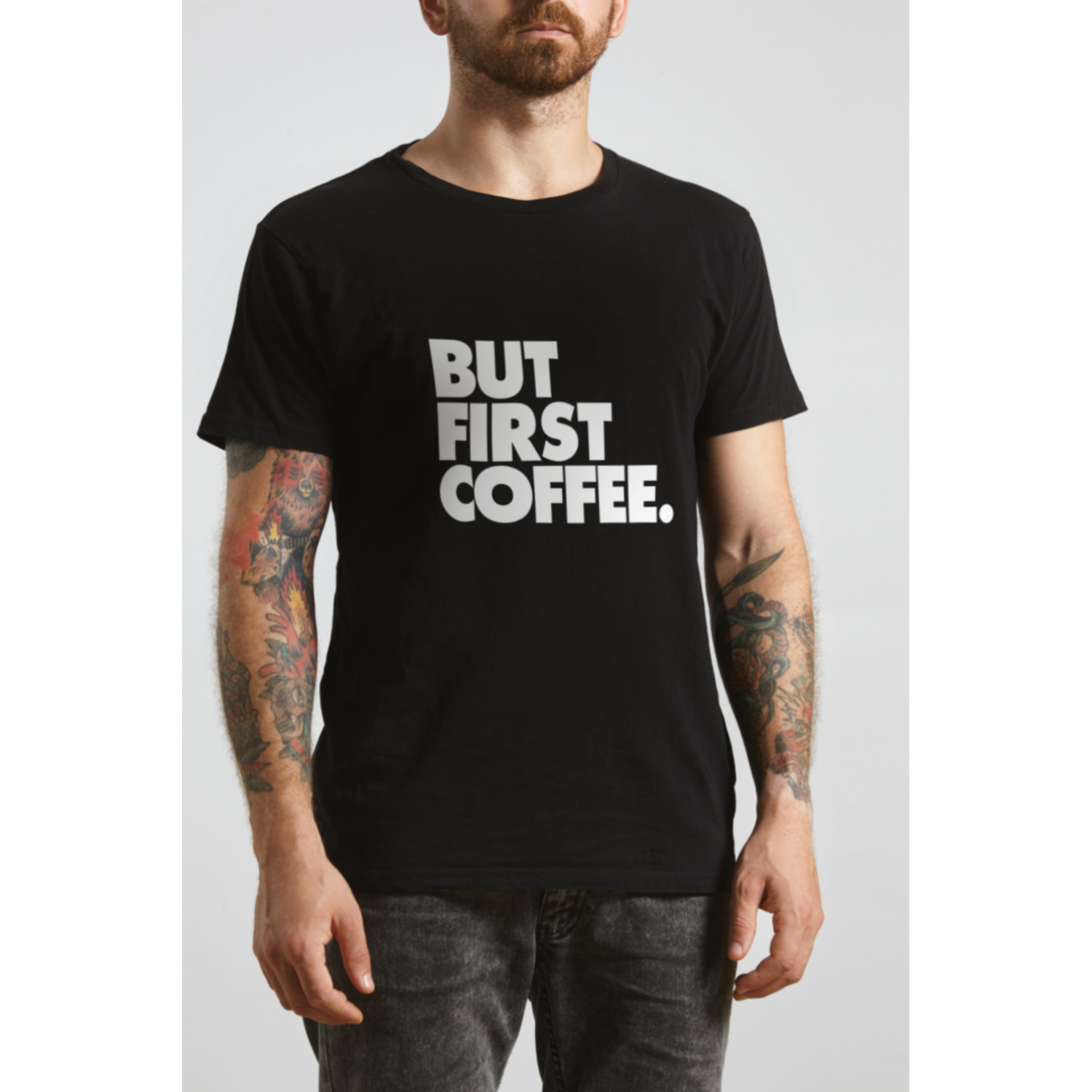 Футболка чорна чоловіча Ctrl+ "But first coffee"