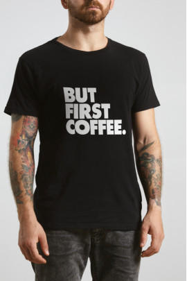 Футболка чорна чоловіча Ctrl+ "But first coffee"