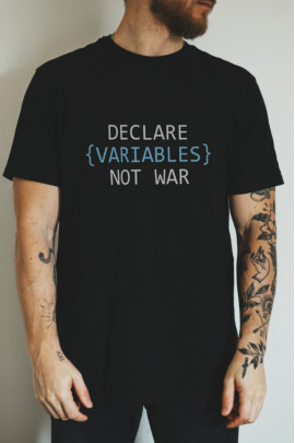 Футболка чорна чоловіча Ctrl+ "declare {variables} not war"