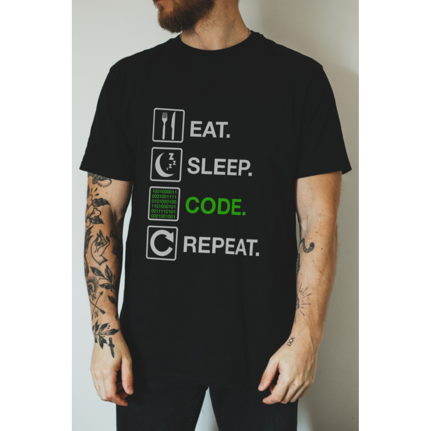 Футболка чорна чоловіча Ctrl+ "eat. sleep. code. repeat"