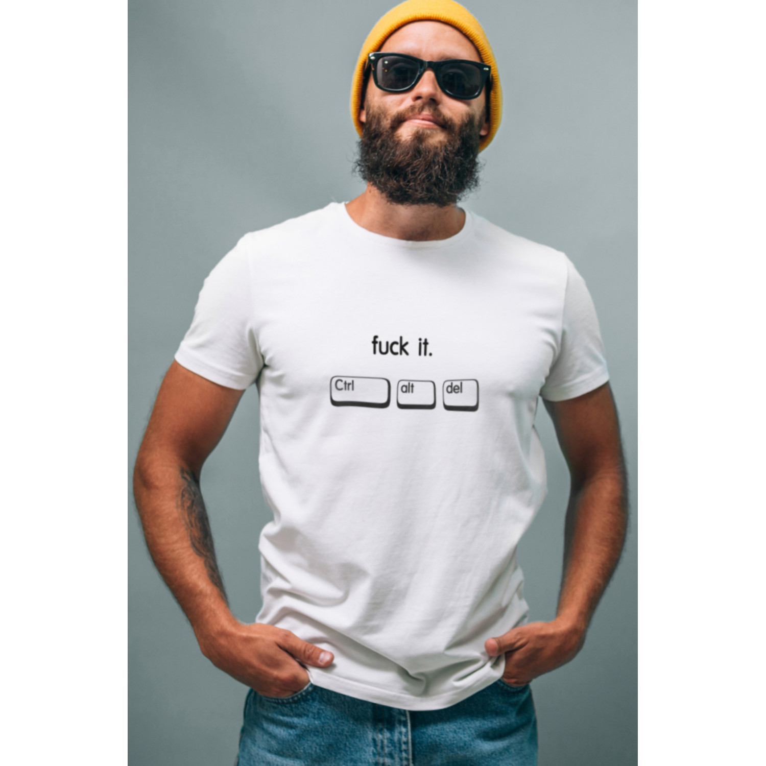 Футболка біла чоловіча Ctrl+ "fuck it. Ctrl alt del"