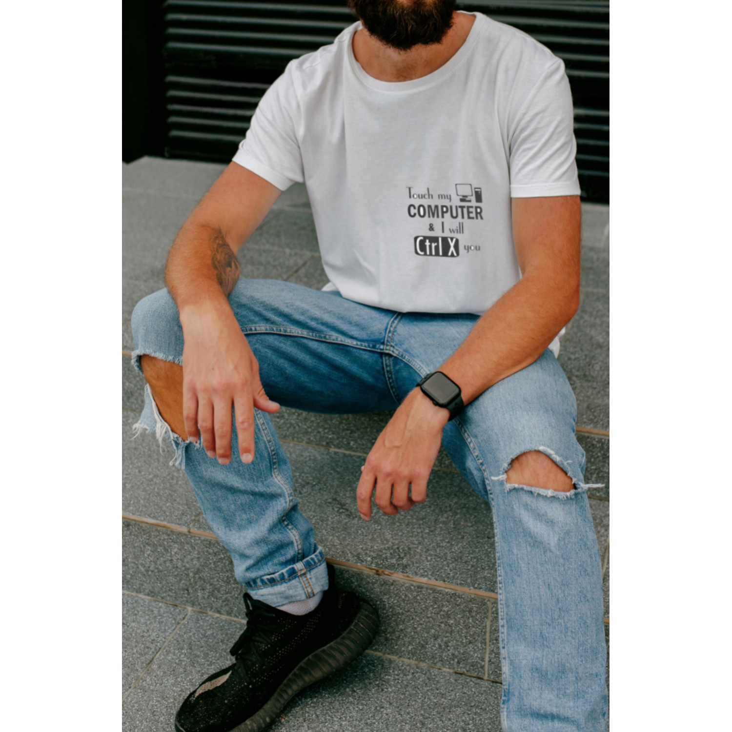 Футболка біла чоловіча Ctrl+ "Touch my computer & I will Ctrl X you"