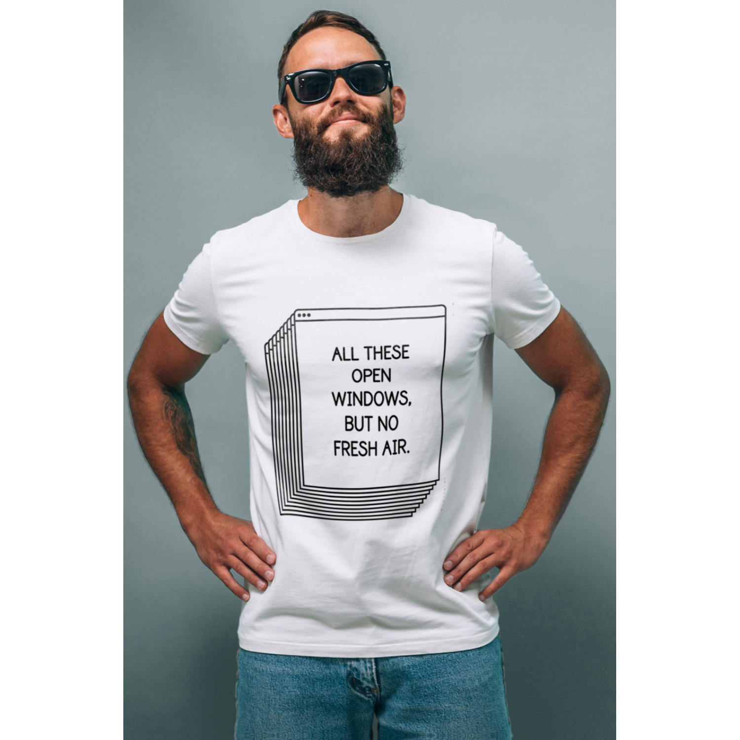 Футболка біла чоловіча Ctrl+ "All these open windows, but no fresh air"