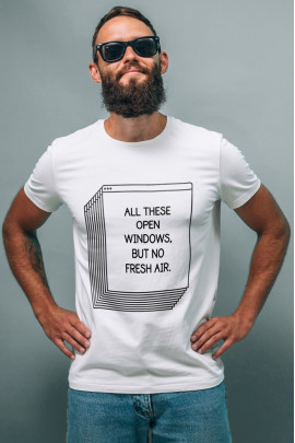 Футболка біла чоловіча Ctrl+ "All these open windows, but no fresh air"