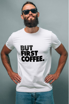 Футболка біла чоловіча Ctrl+ "But first coffee"