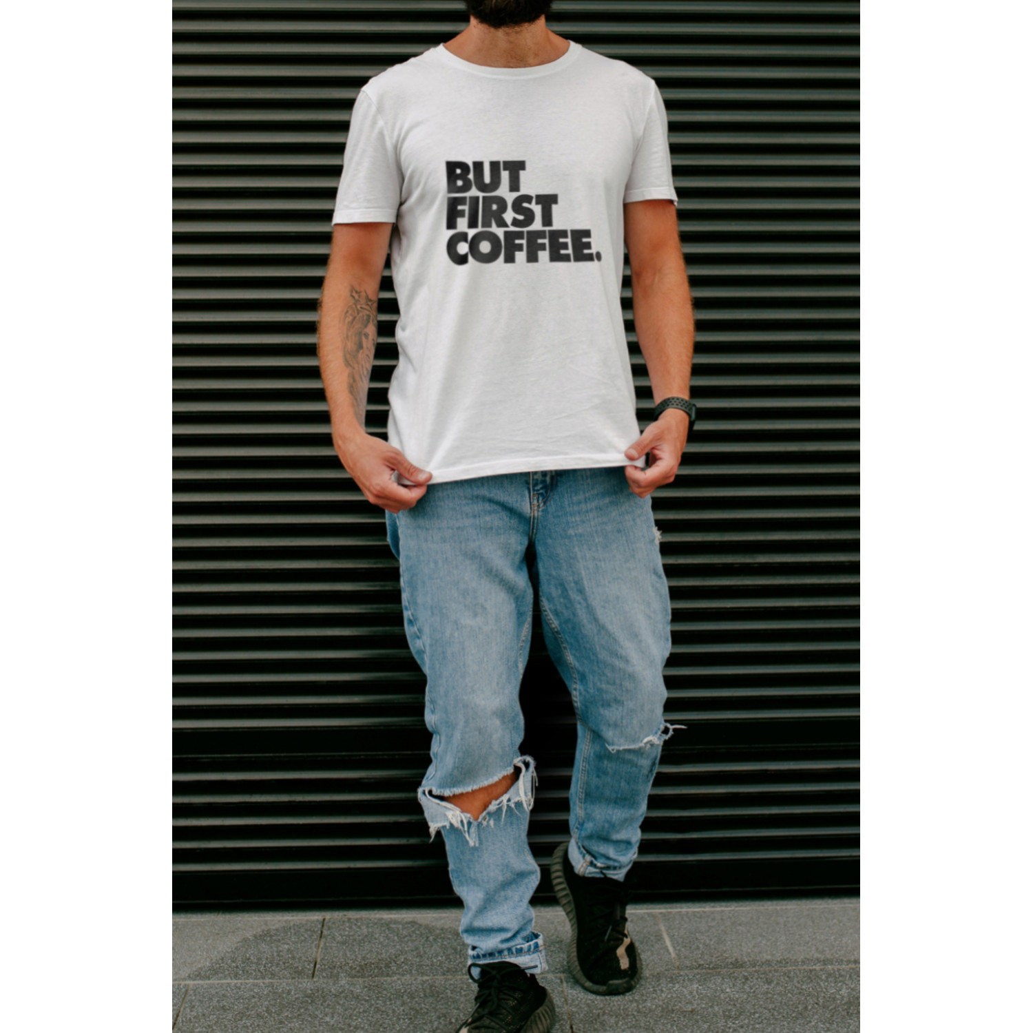 Футболка біла чоловіча Ctrl+ "But first coffee"