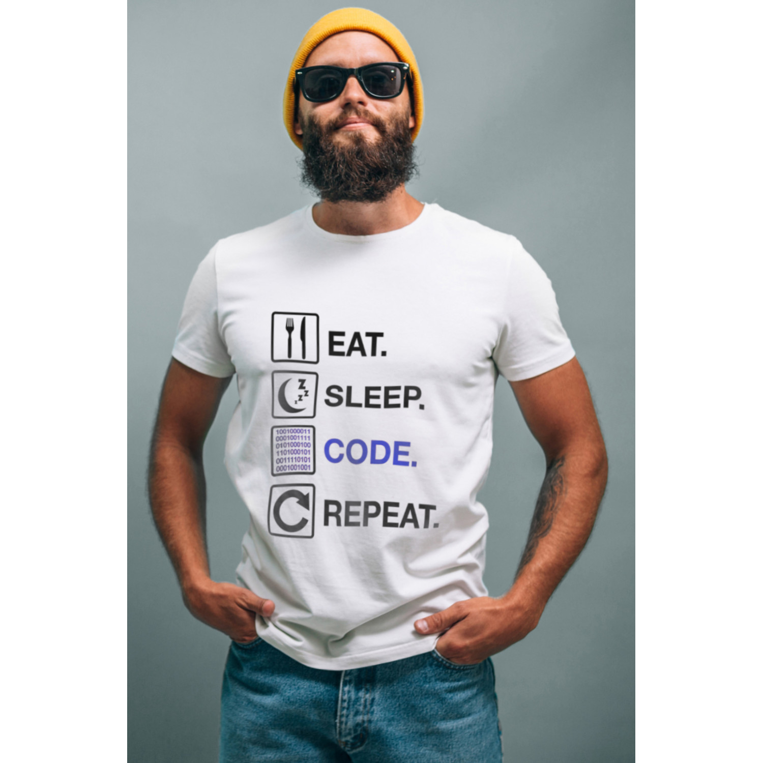 Футболка біла чоловіча Ctrl+ "Eat. Sleep. Code. Repeat"