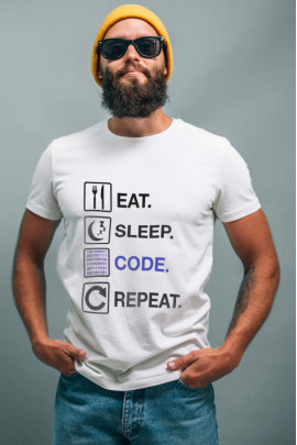Футболка біла чоловіча Ctrl+ "Eat. Sleep. Code. Repeat"