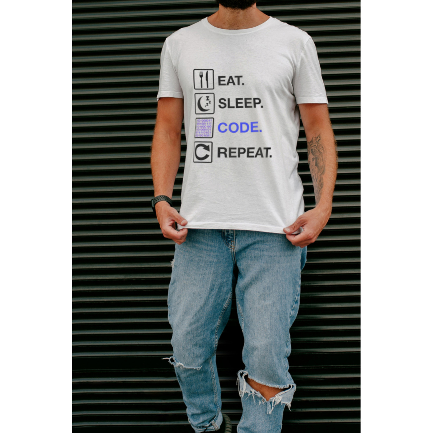Футболка біла чоловіча Ctrl+ "Eat. Sleep. Code. Repeat"