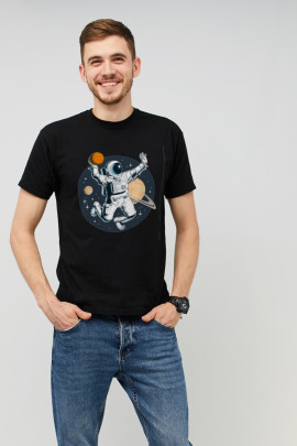 Футболка MEMO чоловіча чорна принт "Космічний баскетбол"