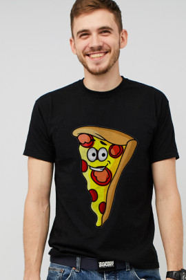 Футболка MEMO чоловіча чорна принт "Весела піца"