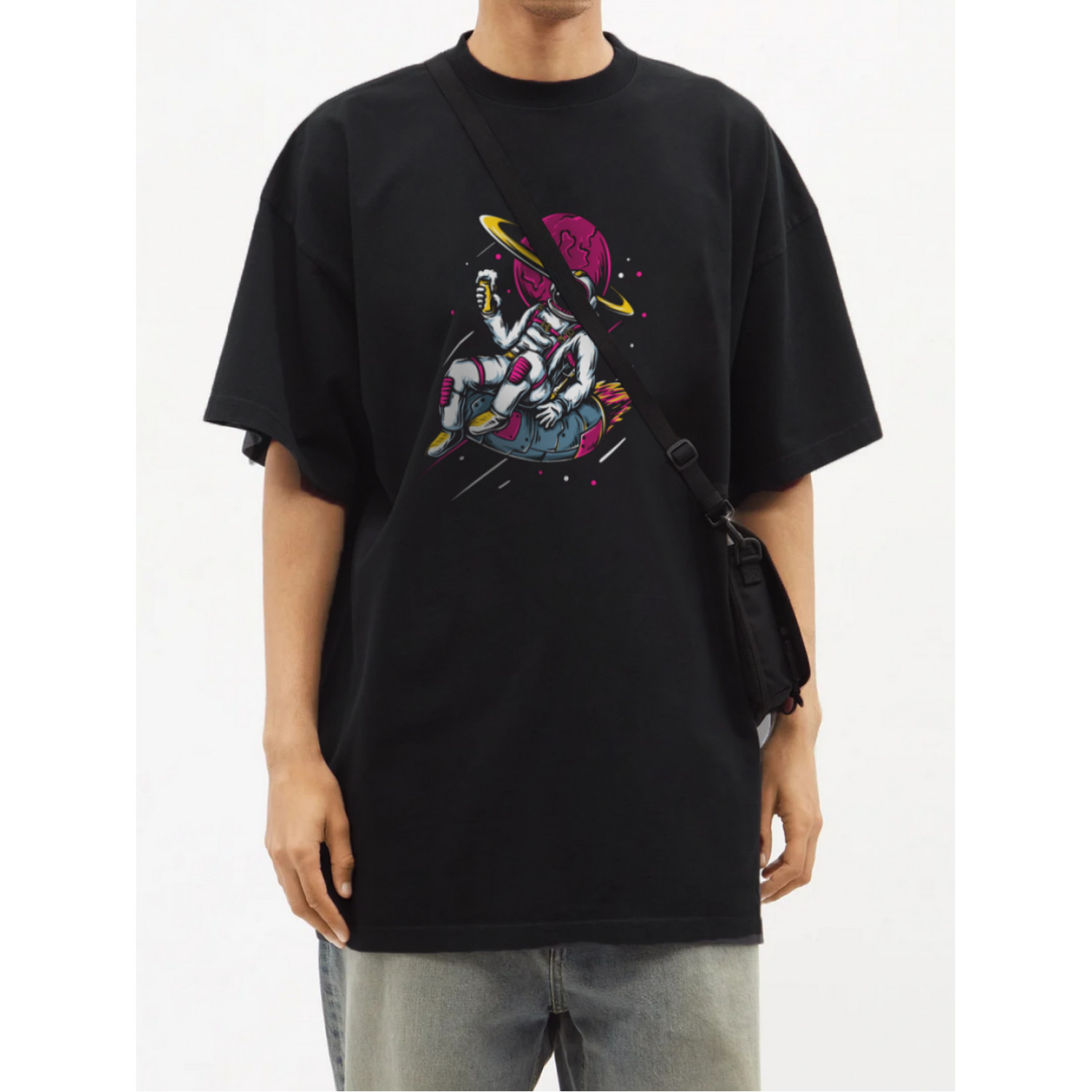 Футболка Trace of Space  Oversize чоловіча чорна "Beer time"