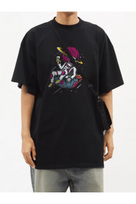 Футболка Trace of Space  Oversize чоловіча чорна "Beer time"