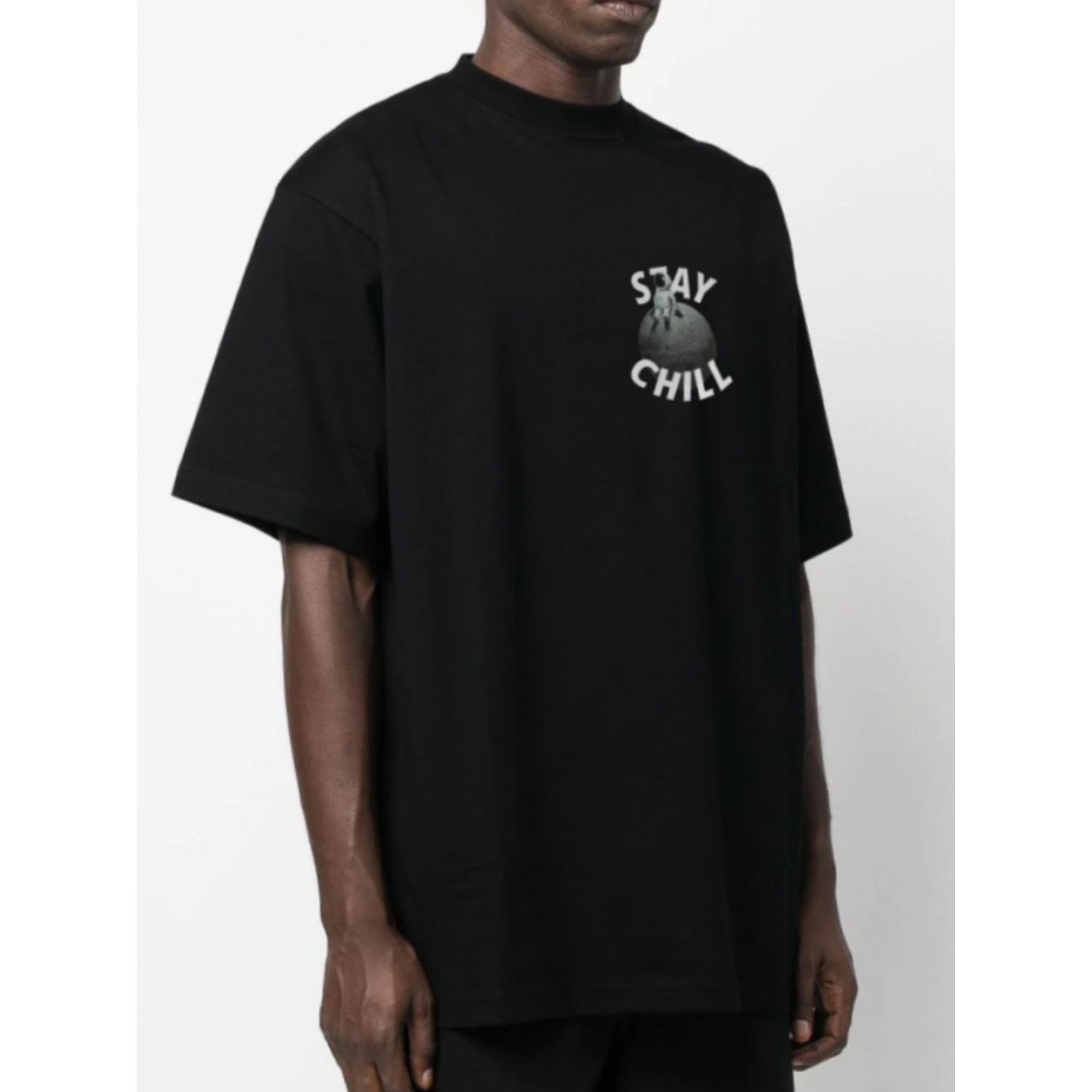 Футболка Trace of Space  Oversize чоловіча чорна "Залишайся спокійним"