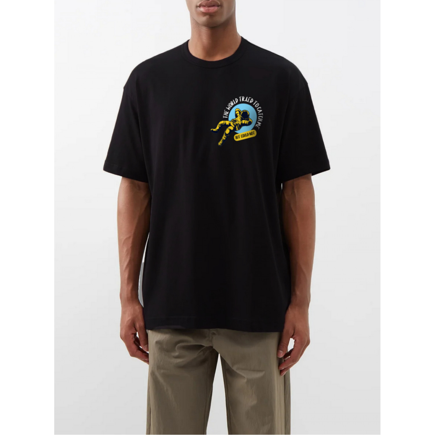 Футболка Trace of Space  Oversize чоловіча чорна "Світ намагався зловити мене, але не зміг."