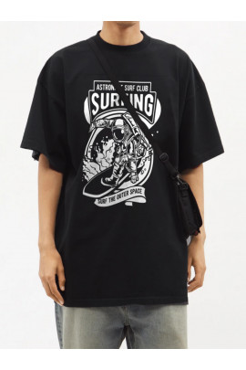 Футболка Trace of Space  Oversize чоловіча чорна "Astronaut surf club"