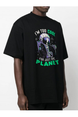 Футболка Trace of Space  Oversize чоловіча чорна "I`m too cool for just one planet"
