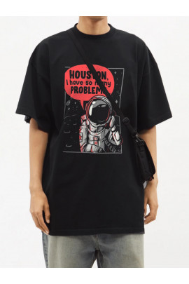Футболка Trace of Space  Oversize чоловіча чорна "Houston, i have so many problems..."