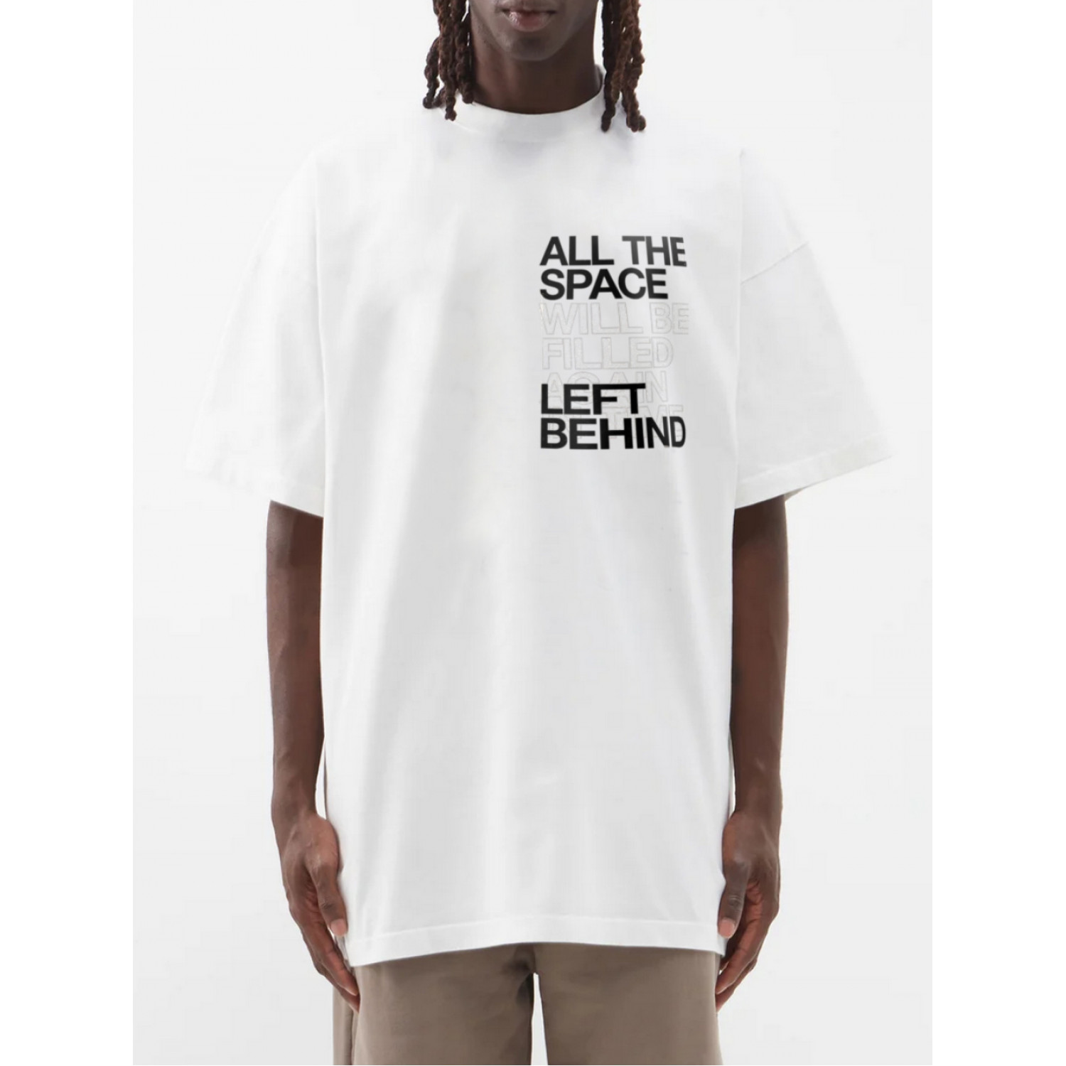 Футболка Trace of Space  Oversize чоловіча біла "Весь простір, що залишився позаду з часом буде заповнено знову"
