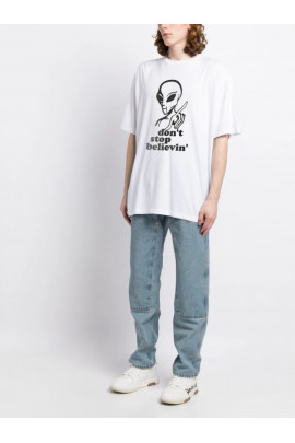 Футболка Trace of Space  Oversize чоловіча біла "Don`t stop believin"