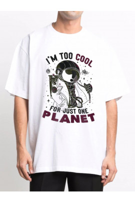 Футболка Trace of Space  Oversize чоловіча біла "I`m too cool for just one planet"