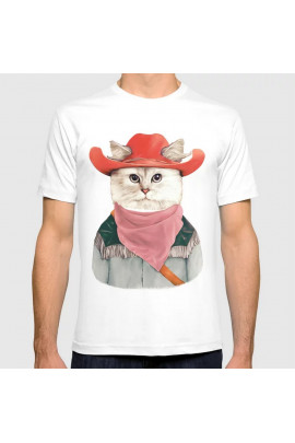 Футболка WhyNotPrint чоловіча біла  "Кіт ковбой"